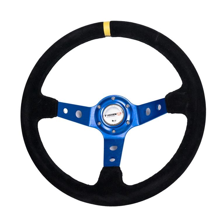 Black / Blue Sports Steering Wheel Suede