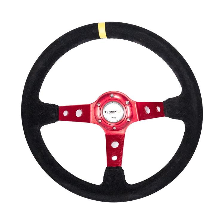 Black / Red Sports Steering Wheel Suede