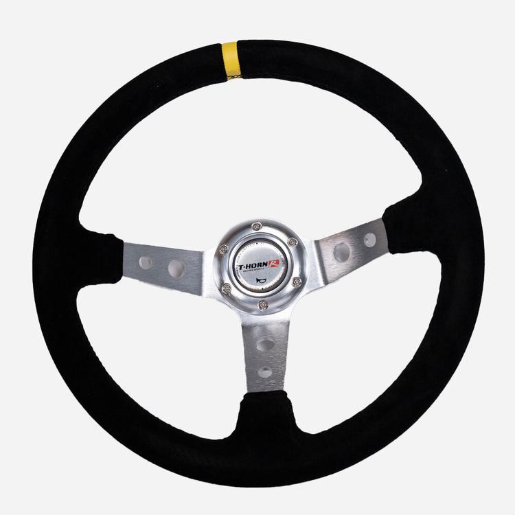 Black / Silver Sport Steering Wheel Suede